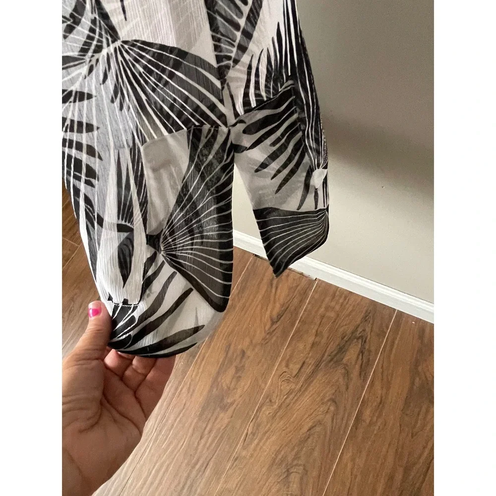 Tommy Bahama Black White Palm Leaf Sequin Cover Up Tunic TSW60712C Small